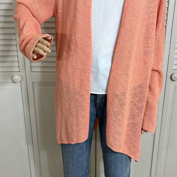 Eileen Fisher Orange Linen Blend Knit Cardigan Large - Picture 4 of 14